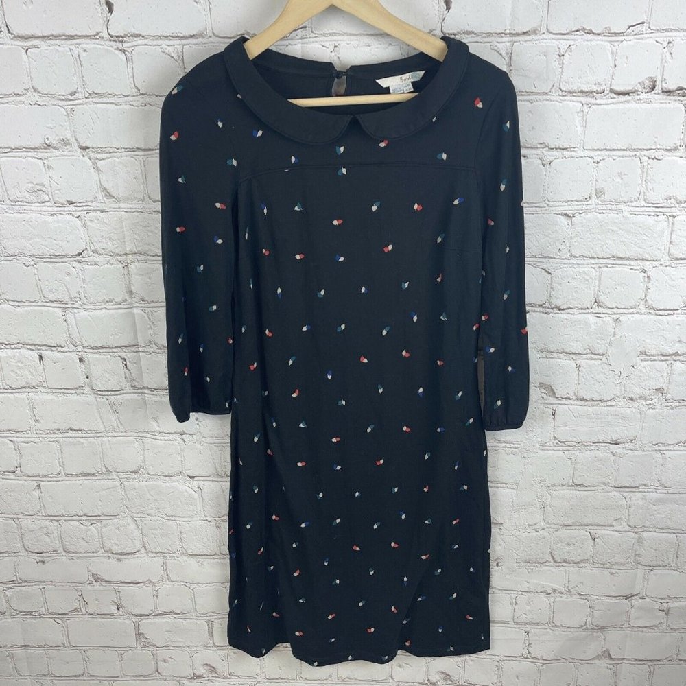 Boden Leaf Print Cotton 3/4 Sleeve Collared Shift Dress Size 4R